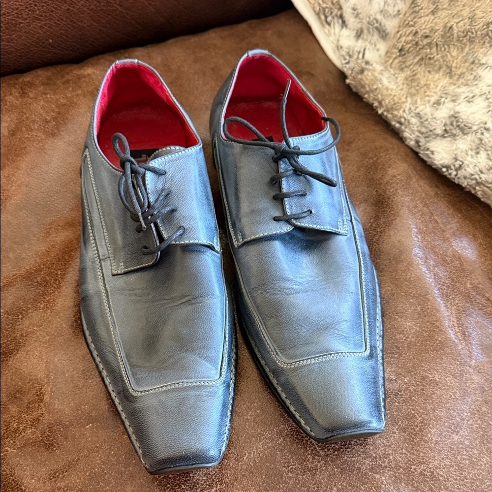 Men's Italian Zota Blue Leather Dress Shoes Oxford square toe